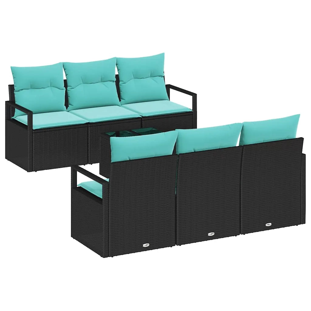 Set di divani con cuscino 7 pcs Nero e Turchese polyrattan 3346276