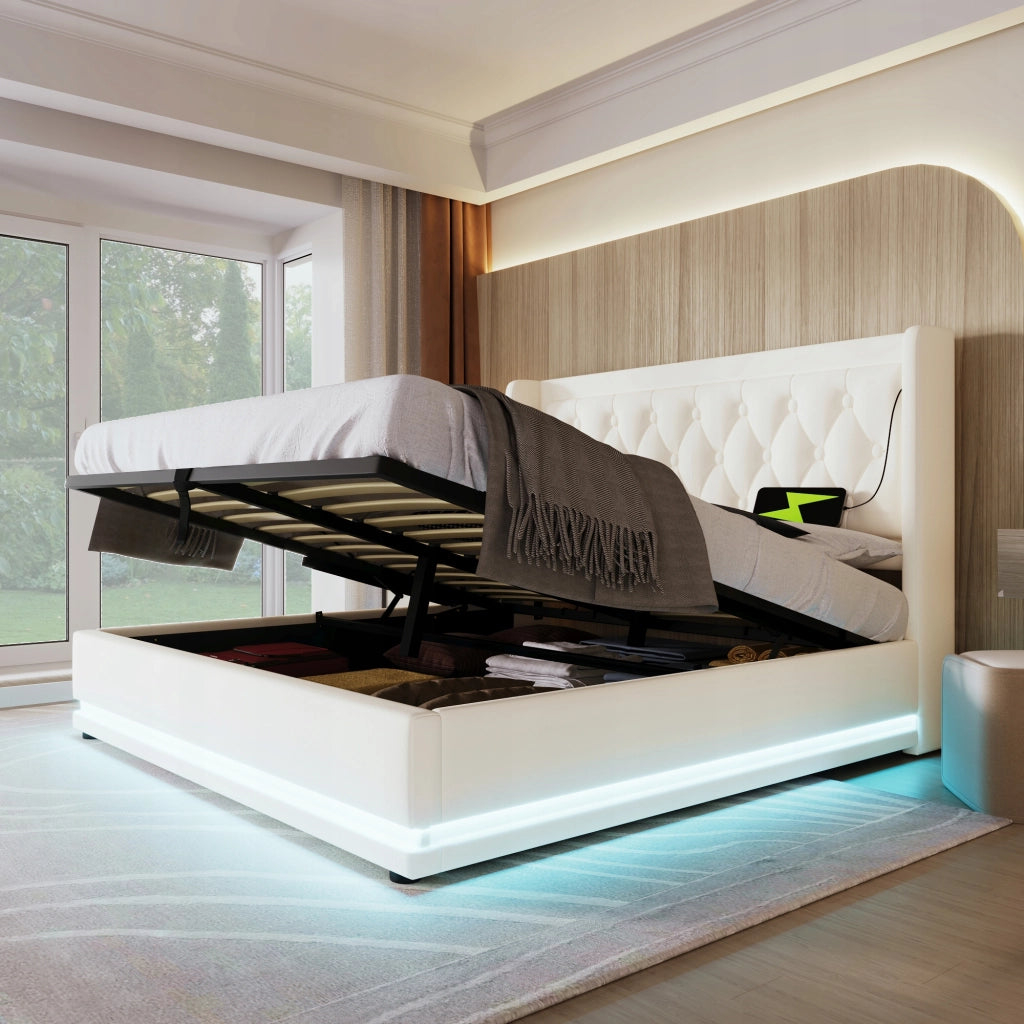 Letto Matrimoniale - Xylo - 160x200 - Bianco - USB-C e LED