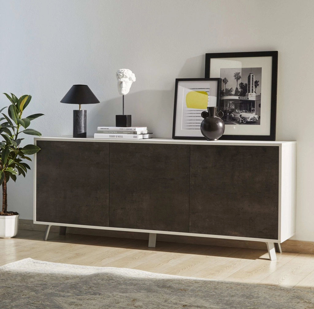 Buffet 3 ante VELBRUK bianco pietra/nero pietra