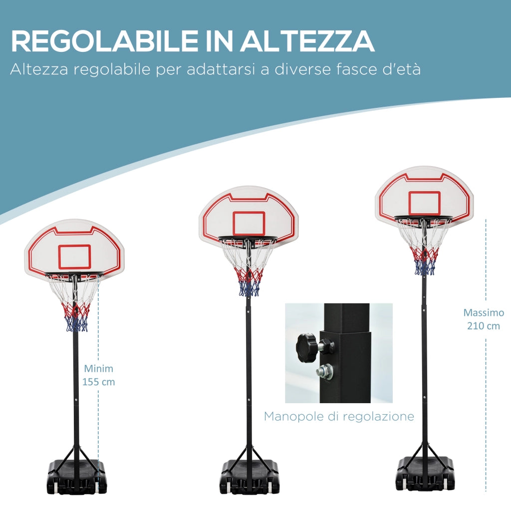 Canestro da Basket da Esterno ¨C Xylo ¨C Acciaio Regolabile 73x49x194-249 cm