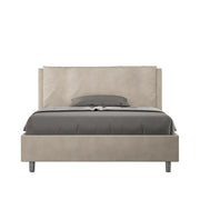 BS COM Letto matrimoniale francese con rete imbottito 140x210 microfibra sabbia Large