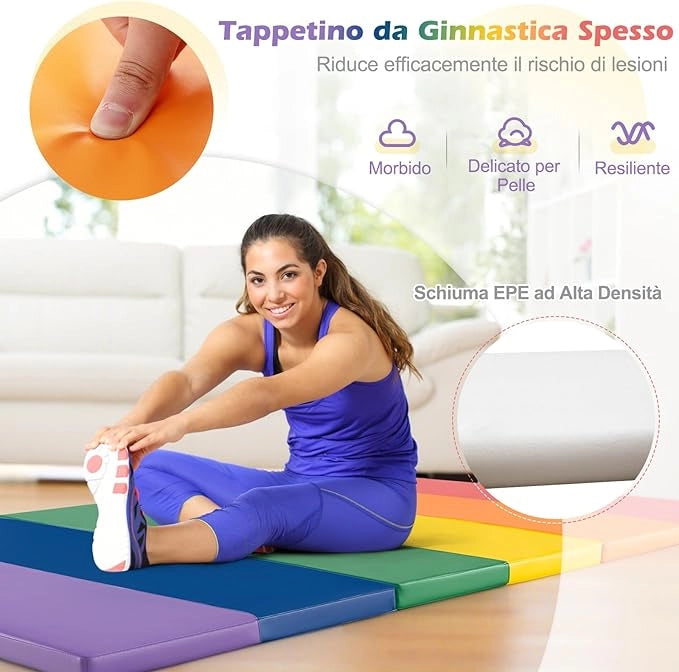 Tappetino da Ginnastica Pieghevole, Tappetino Portatile e Leggero con Maniglie, Tappetino per Yoga e Allenamenti per Stretching e Capriole da Casa e Palestra