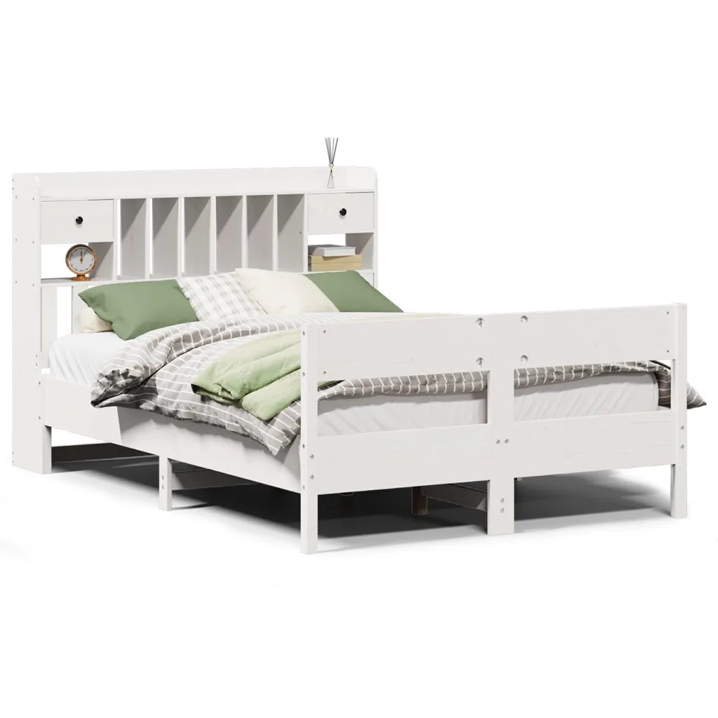 Letto Libreria senza Materasso-Struttura Letto con contenitore Bianco 140x190 cm Legno di Pino 284106