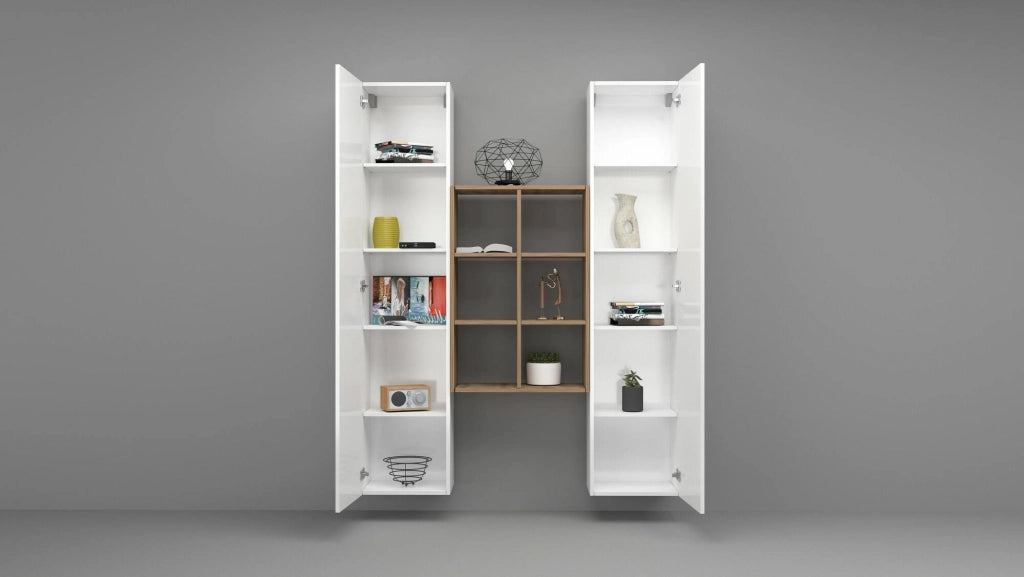 Madia Danila, Credenza 14 Ripiani Made in Italy, 40x30x180h cm Bianco Lucido