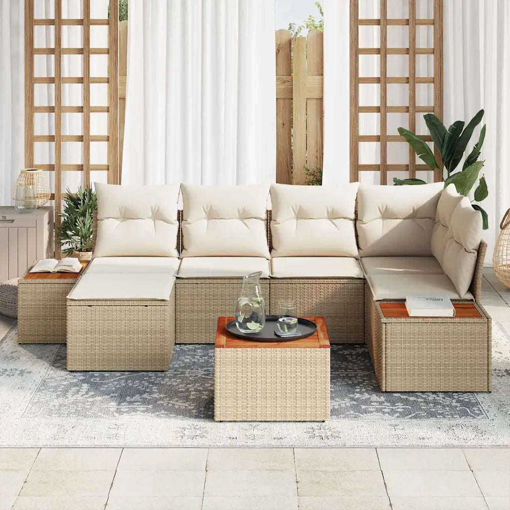 Set Divano da Giardino 7 pcs Beige e Crema Polyrattan 3356796