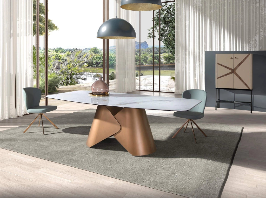 Credenza alta in similpelle, noce e acciaio nero