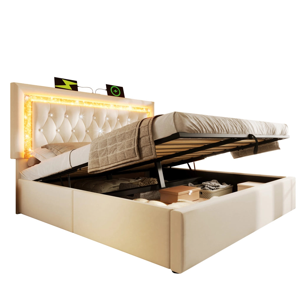 letto imbottito velluto beige 140x200 cm