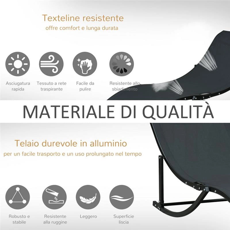 SET 2 SDRAIO DA GIARDINO PIEGHEVOLI 61 X 165 X 63 CM COLORE NERO