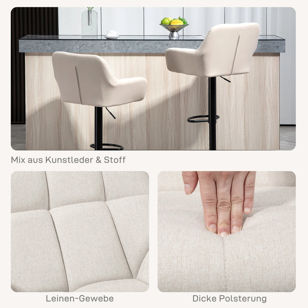 Set 2 Sgabelli Regolabili Stile Retr¨° ¨C Xylo ¨C Ecopelle Effetto Lino Crema e Nero