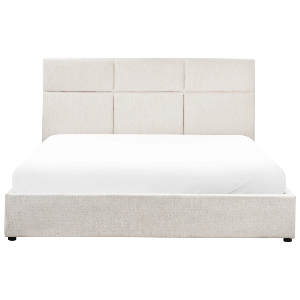 Letto ottomano Bianco Sporco Poliestere Rivestito 180 x 200 cm con Storage e Testata Mobili da Camera da Letto