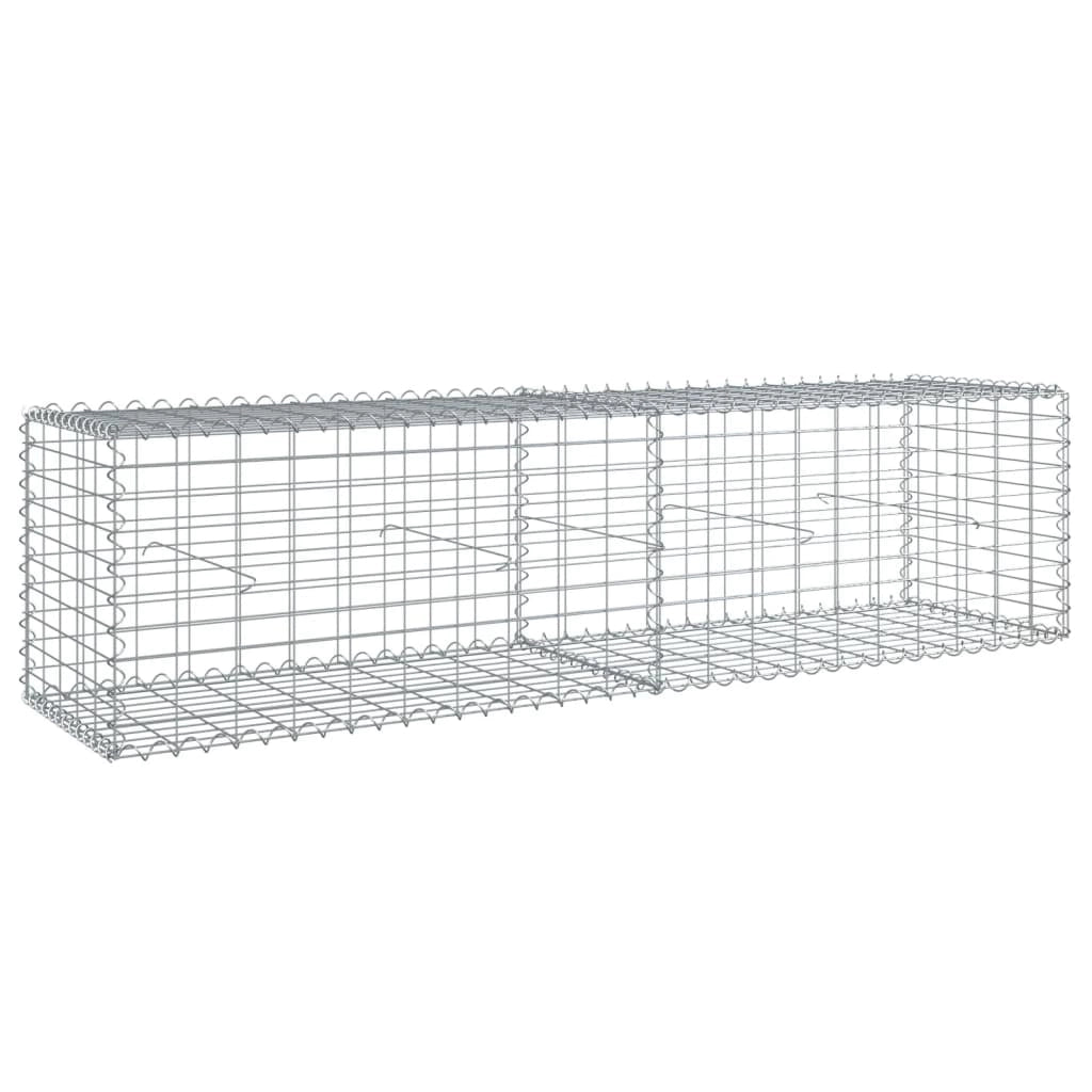 Gabbione recinto a gabbia muro di contenimento con coperchio 200 x 50 x 50 cm ferro zincato argento 02_0040146