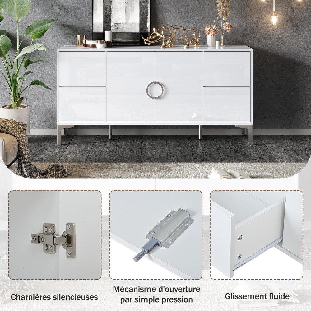 Credenza con 4 Cassetti e 2 Ante ¨C MINIMAL ¨C Bianco Lucido MDF 150x38x59.5
