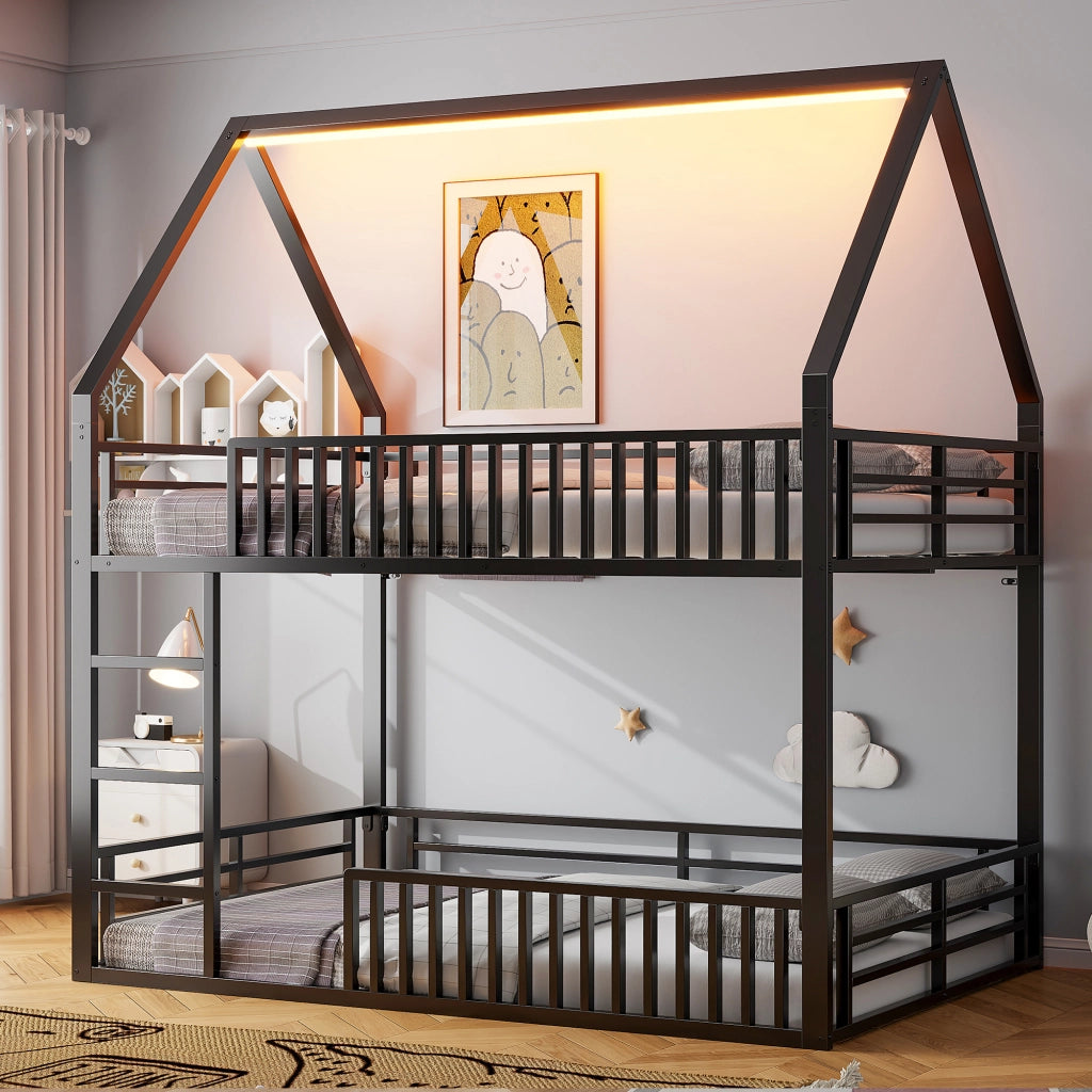 Letto a castello con LED - Zephmum - 140x200 cm - Nero
