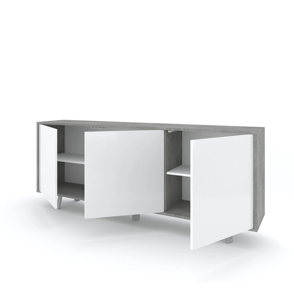 Buffet 3 ante VELBRUK cemento/bianco lucido