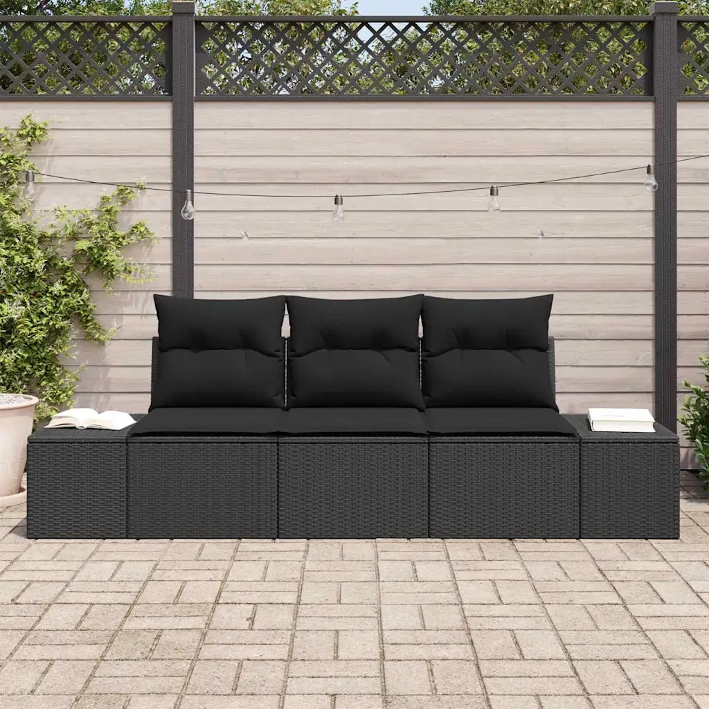 Set di divani con cuscino 3 pcs Nero polyrattan