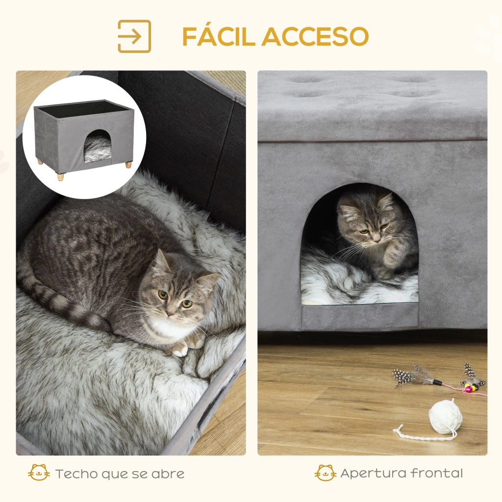 Tavolino da soggiorno con ripiano estraibile e cuscino lavabile ¨C Minimal ¨C Grigio 60x45x44,5 cm