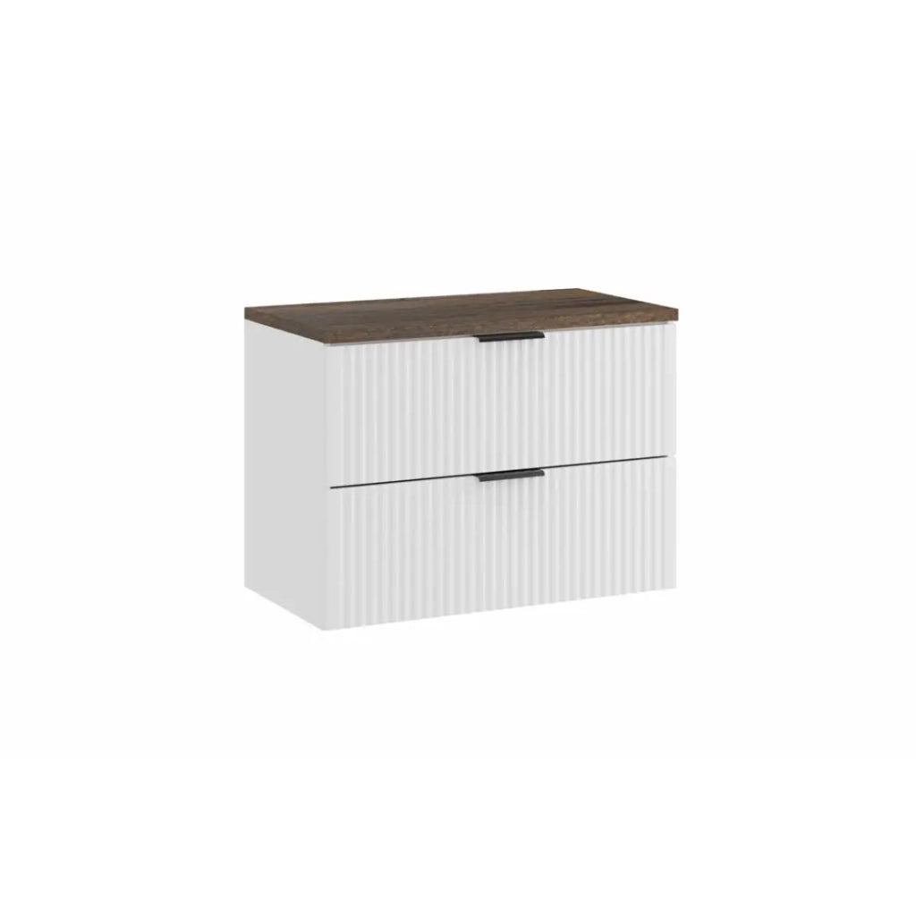 Set bagno NOXERA 80 cm – Mobile sottolavabo sospeso bianco alpino con piano per lavabo effetto legno di abete