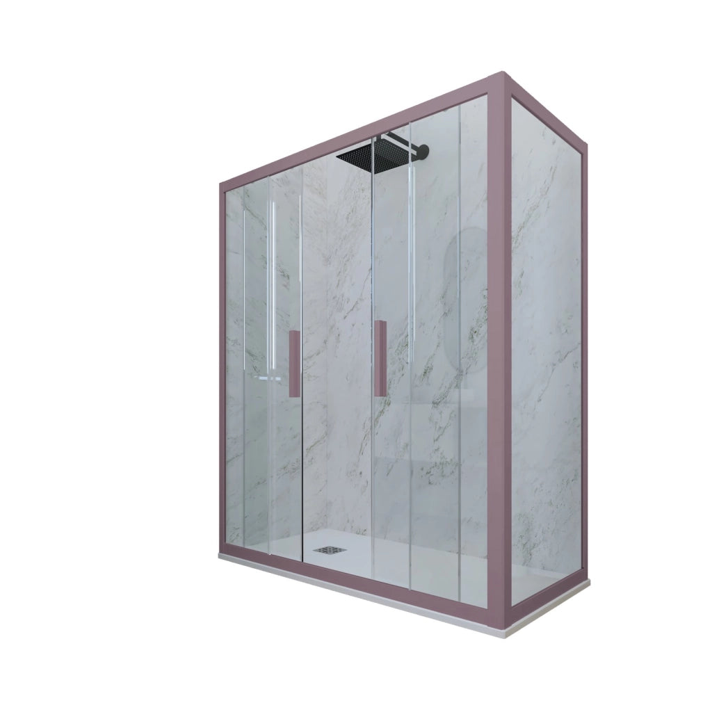 Box doccia 2 ante scorrevoli 90x120 CM H 200 Vetro Trasparente Profilo Lavanda mod. Glam Duo