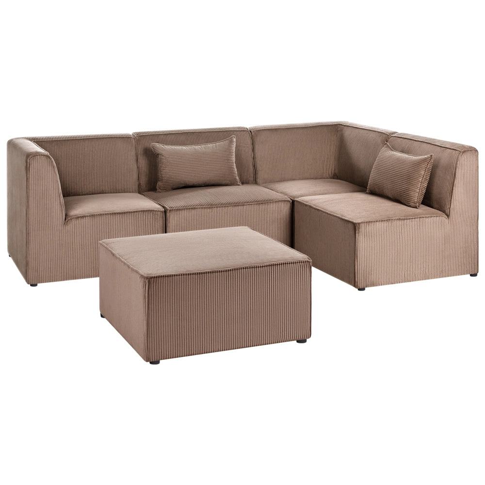 Divano modulare lato sinistro 4 posti con Ottomana in Velluto a coste sabbia design moderno soggiorno