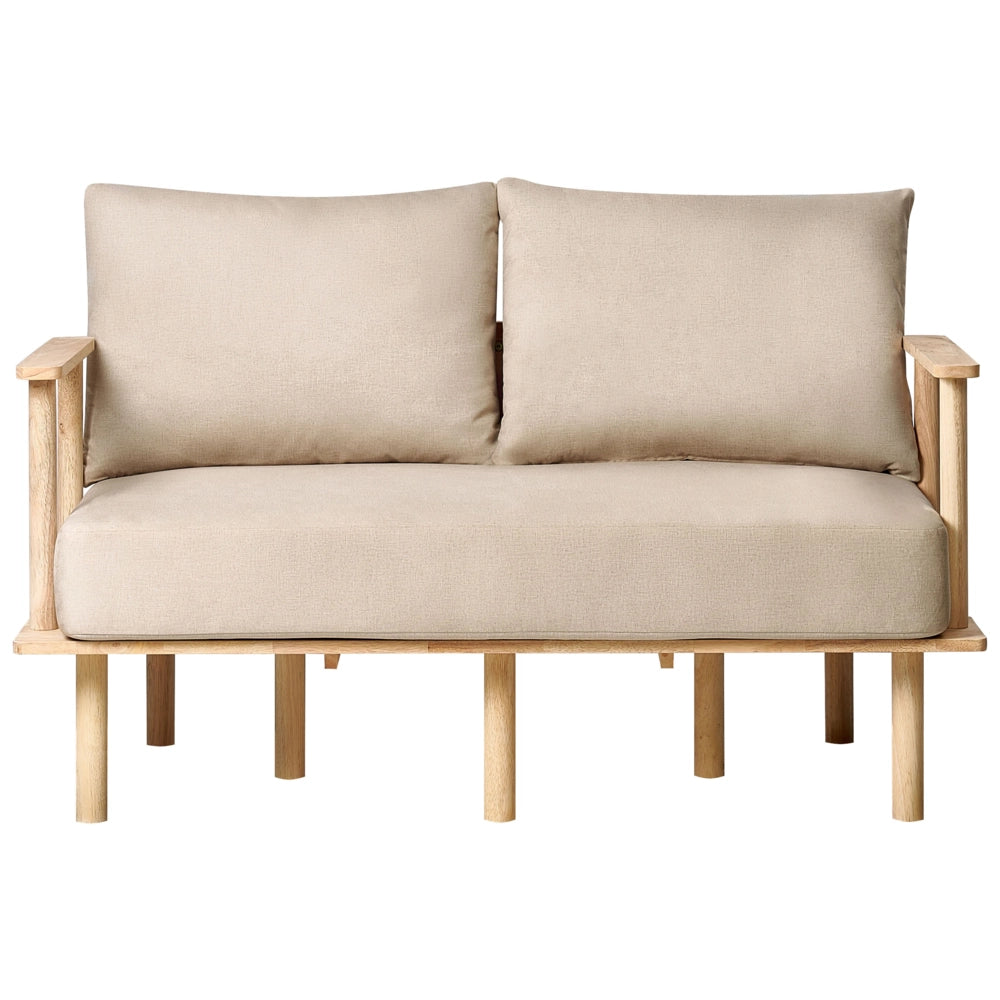 Divano Beige Poliestere Tessuto Rivestito 2 Posti Japandi Stile Minimalista
