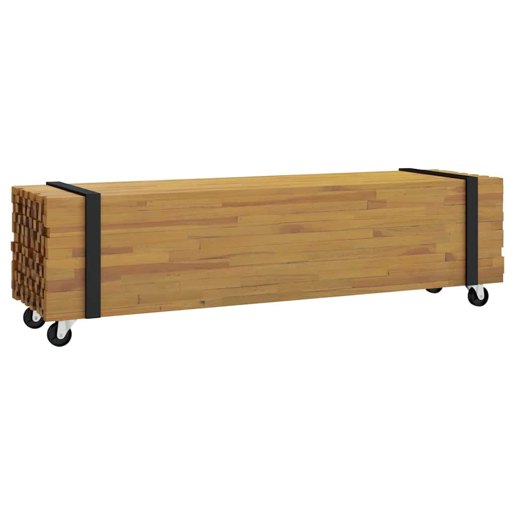 Mobile porta TV rettangolare moderno con ruote 110 x 30 x 30 cm in legno di teak marrone 02_0056684