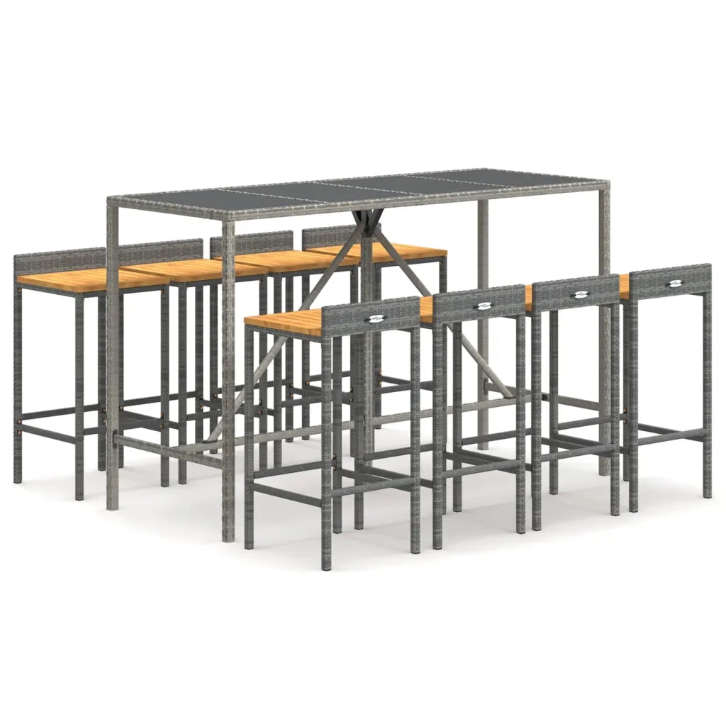 Set Bar Giardino 9pz Grigio Polyrattan e Legno Massello Acacia 3187681