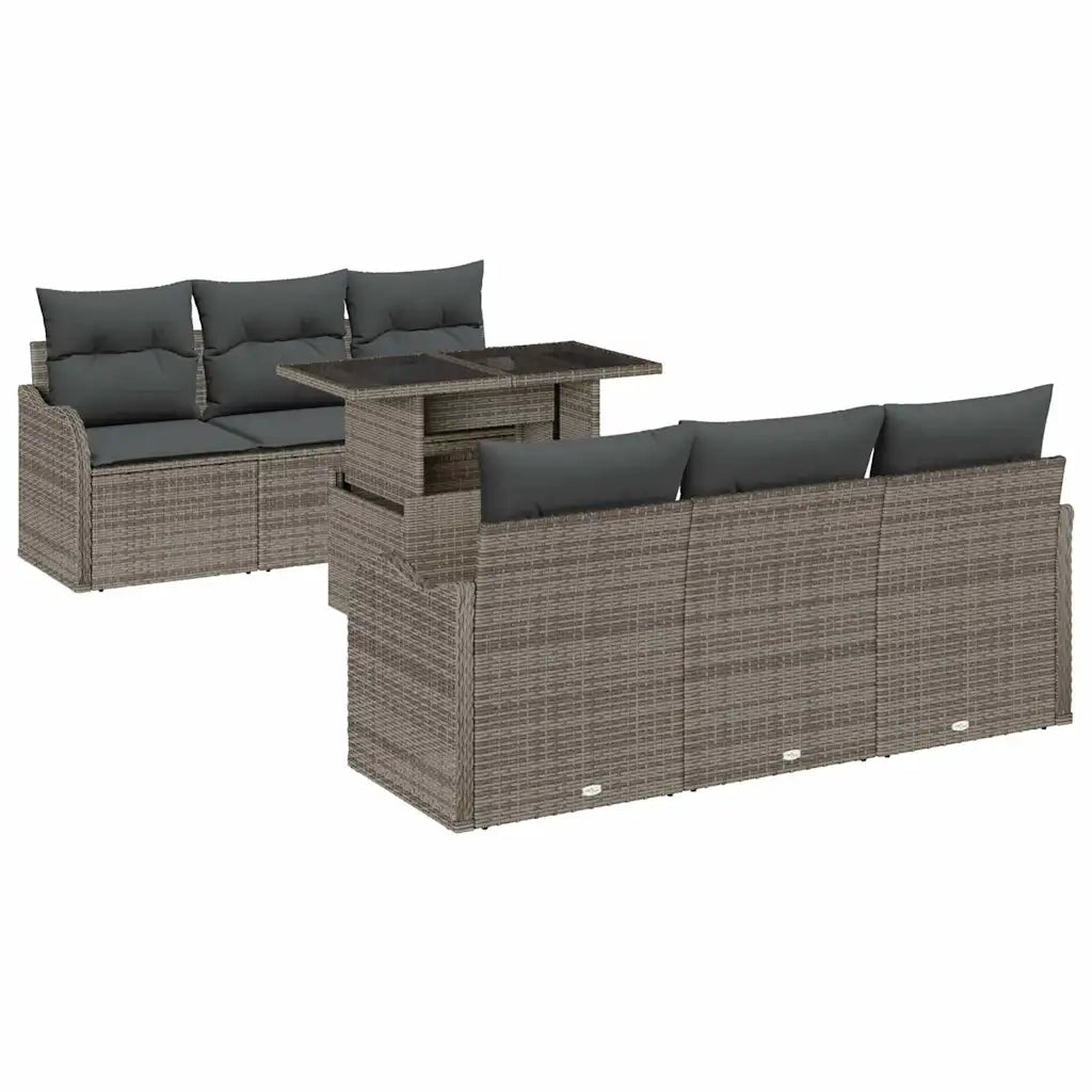 Set Divano da Giardino con cuscino 7 pcs Grigio Poly Rattan