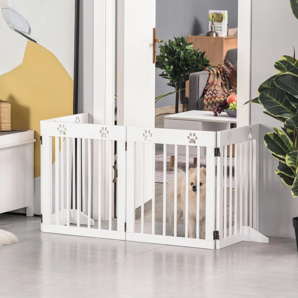 Cancelletto di Sicurezza per Cani Pieghevole 4 Pannelli ¨C Xylo ¨C Legno Bianco 204x61 cm