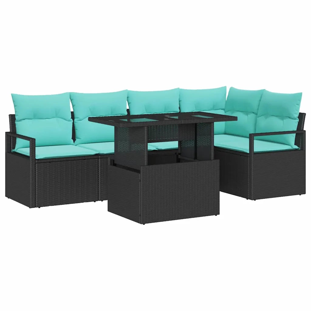 Set Divano da Giardino con cuscino 6 pcs Nero e Blu polyrattan 3348832