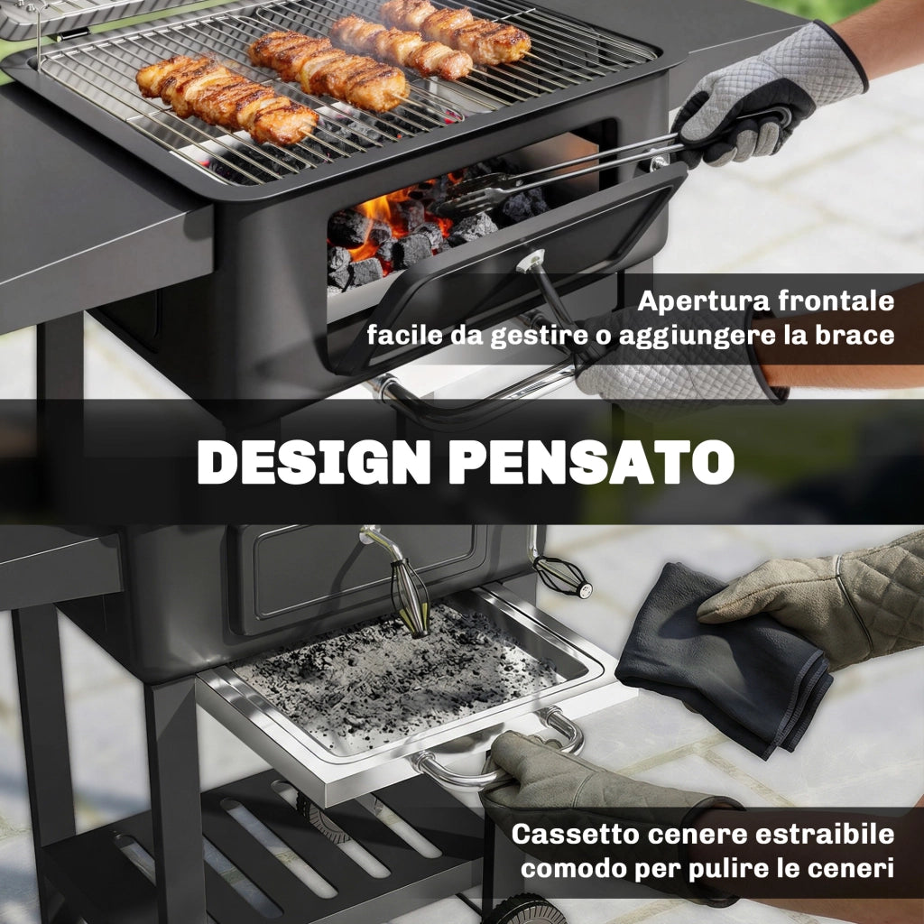 Barbecue a Carbone Affumicatore Portatile ¨C Zephmum ¨C Nero con Ventilazione Termometro Mensole