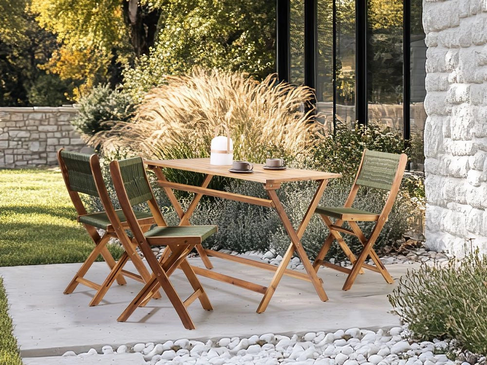Set da pranzo da giardino Verde Tavolo in legno di acacia 120 x 60 cm 4 sedie da esterno
