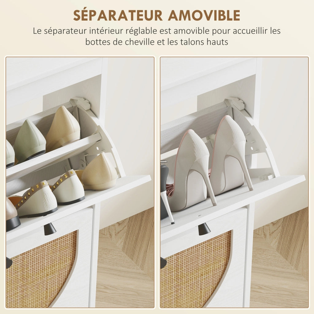 Scarpiera 4 ante 20 paia ripiani regolabile stile bohemien legno massello 105x24x97.5 cm bianco ¨C Minimal