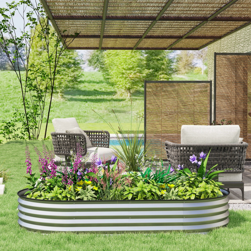 Fioriera Rialzata Giardino ¨C Xylo ¨C Acciaio Galvanizzato Argento 181x93x30cm