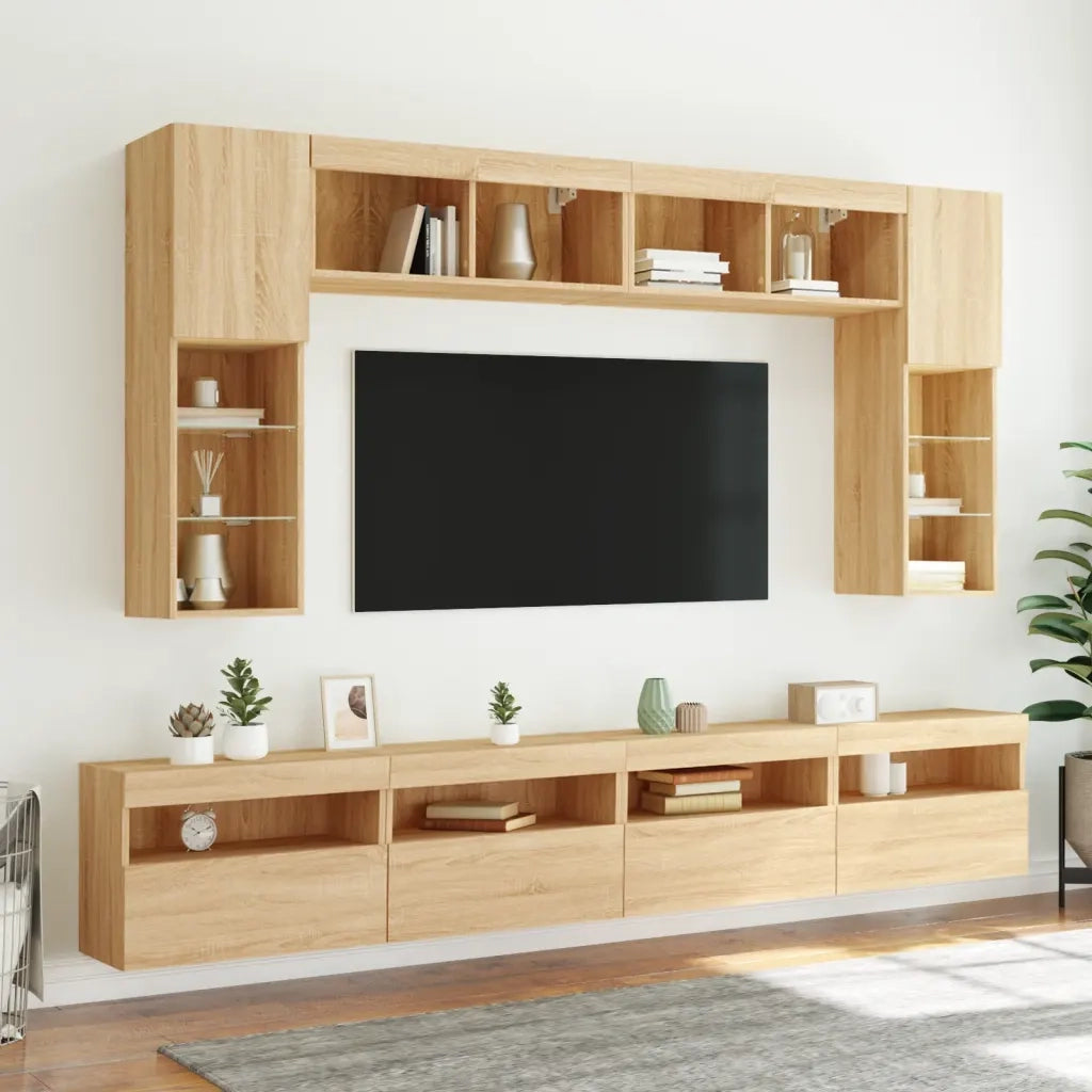 Mobile TV a Parete con Luci LED Rovere Sonoma 60x30x40 cm 837187