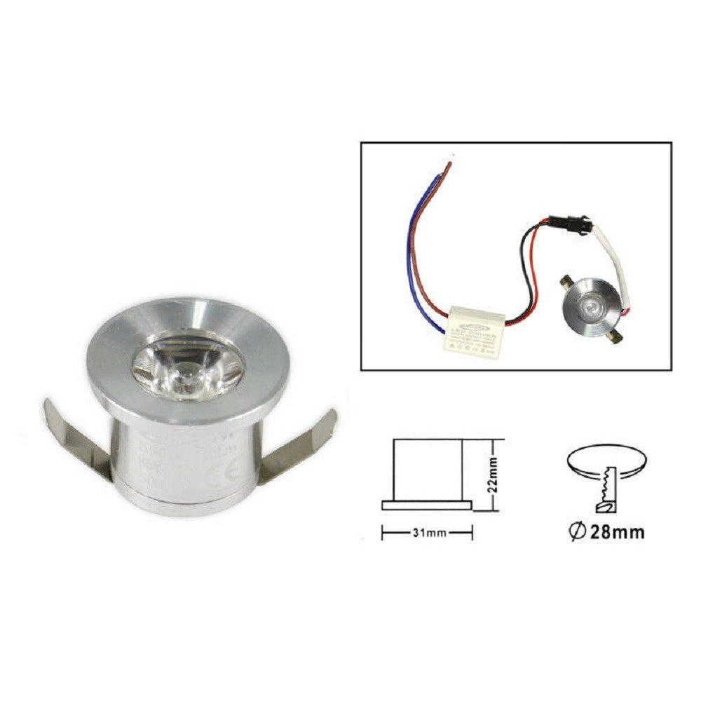 Trade Shop - Faretto Incasso Led 1 Watt Mini Spot Luce Fredda Calda Naturale Blu Verde Rossa - -bianco Naturale      -