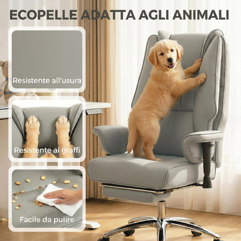 Sedia da Ufficio Ergonomica Reclinabile con Poggiapiedi ¨C Xylo ¨C Schienale Alto, Grigio Chiaro
