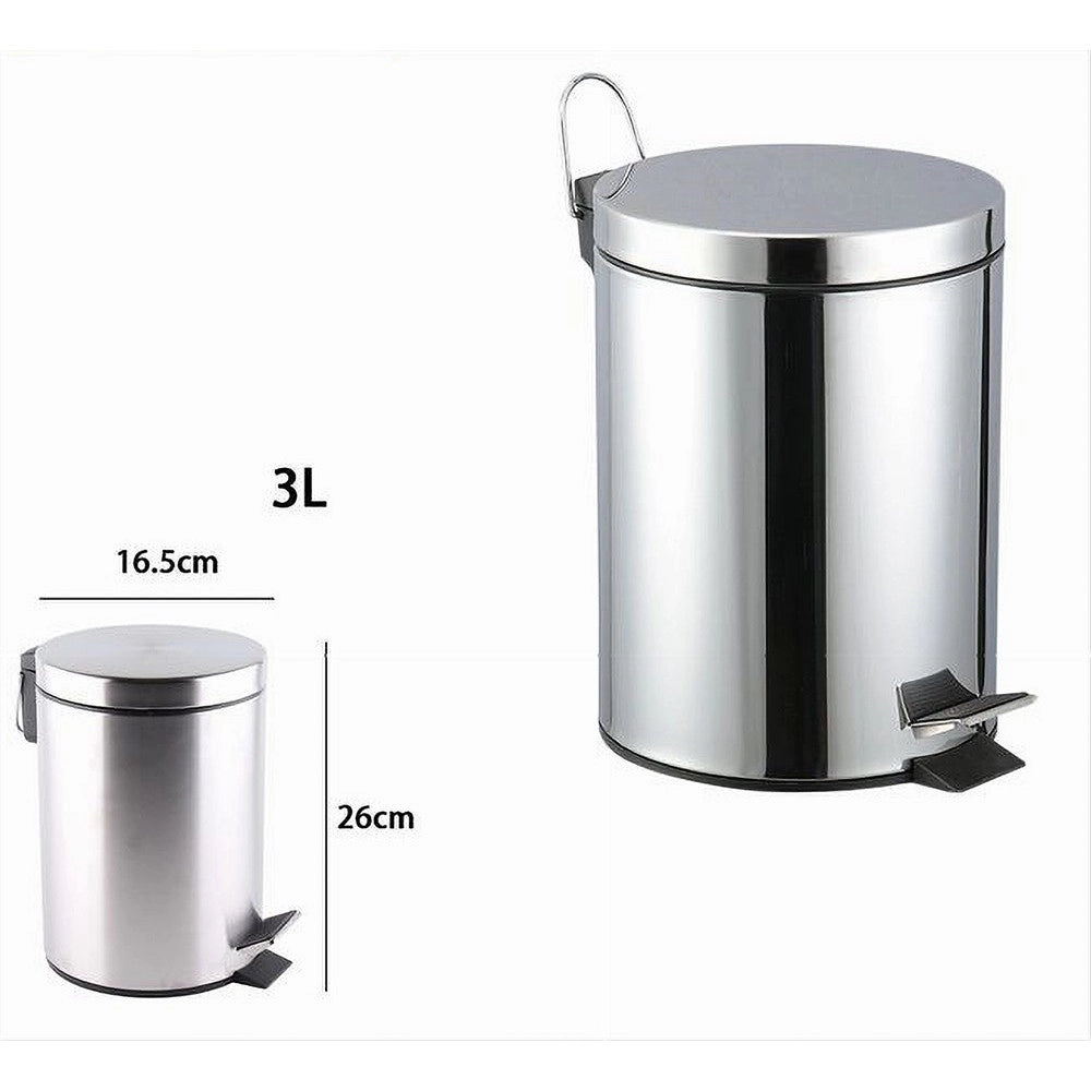 Trade Shop - Pattumiera In Acciaio A Pedale 3lt Bidone Cestino Spazzatura Differenziata 87441 -