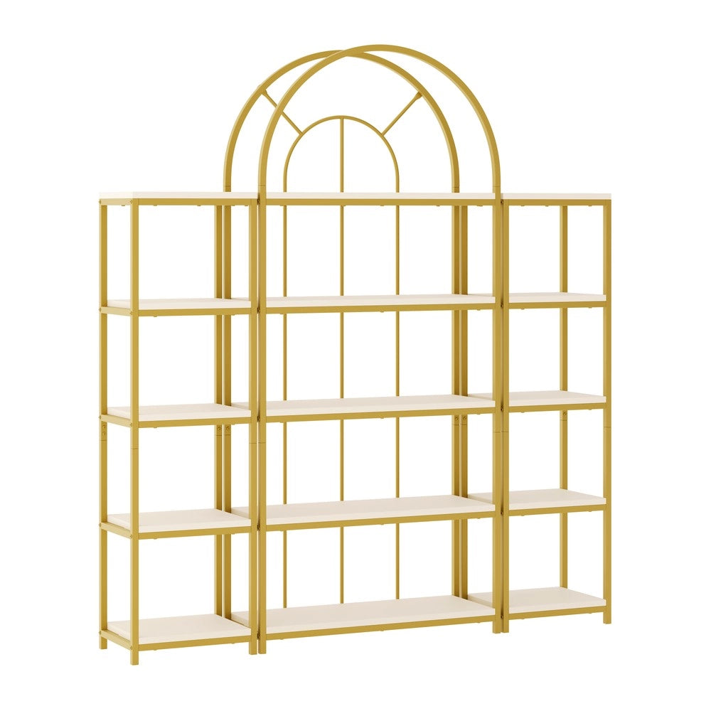Set di scaffali modulare con arco - Zephmum- 163¡Á30¡Á184 cm - Telaio metallico dorato e piani MDF bianchi
