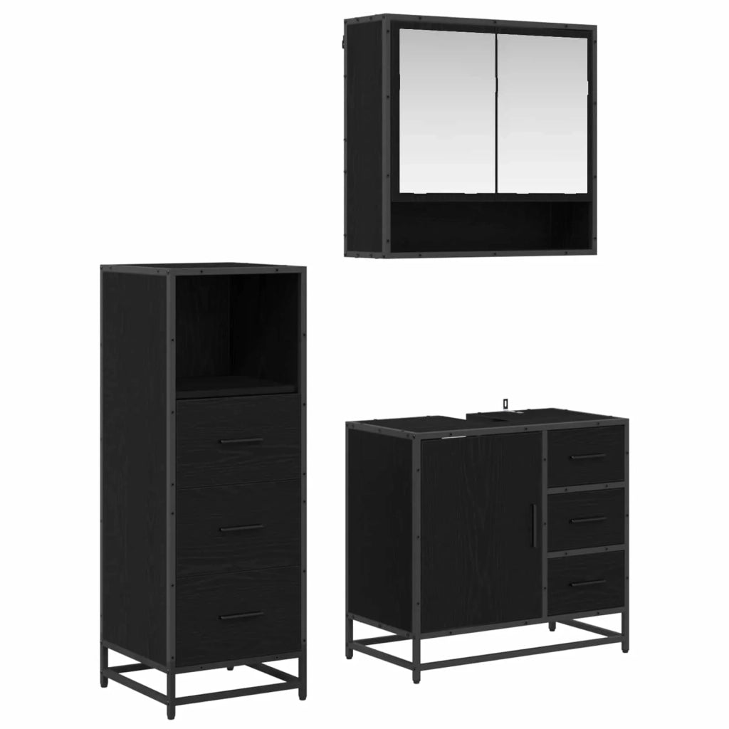 Set di mobili per il bagno 3 pcs Rovere Nero Legno multistrato 3402334