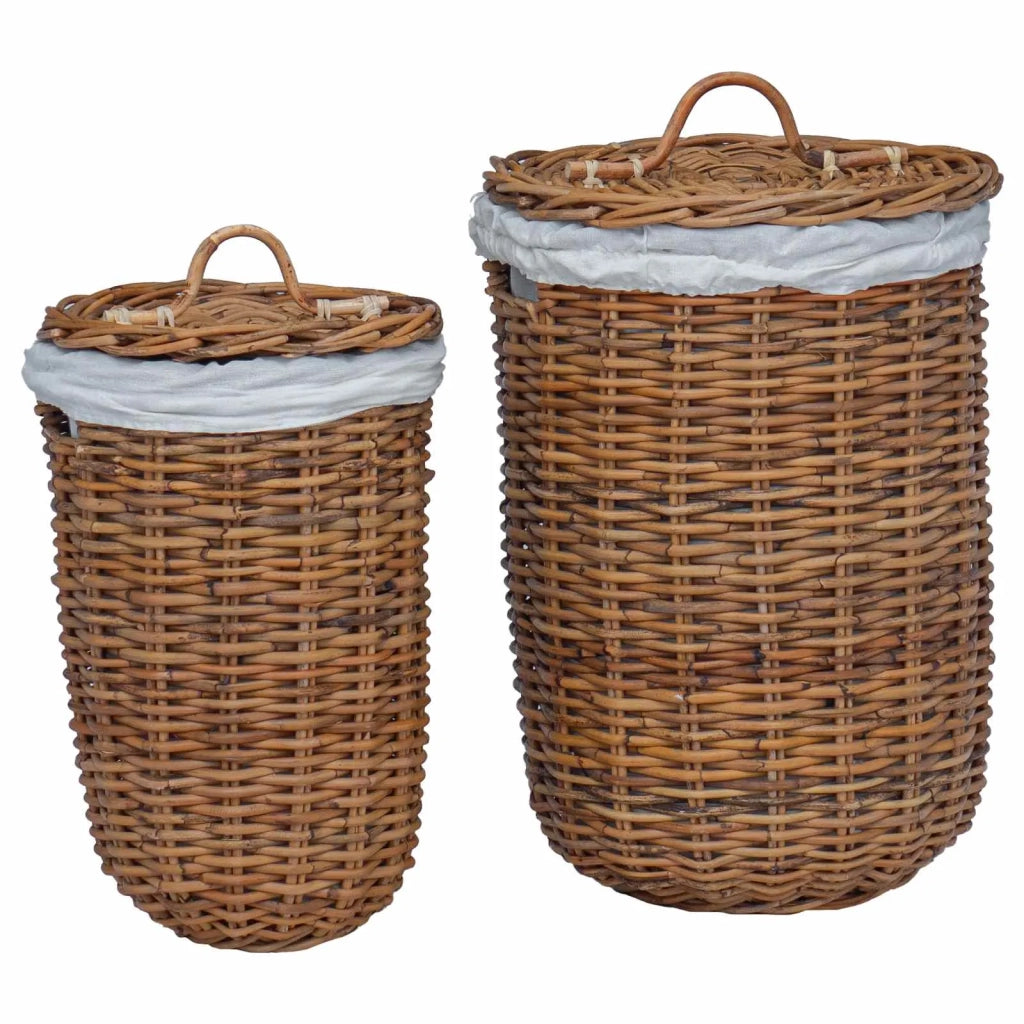 Cesto per Lavanderia 2 pcs Marrone Rattan Kubu 42020974