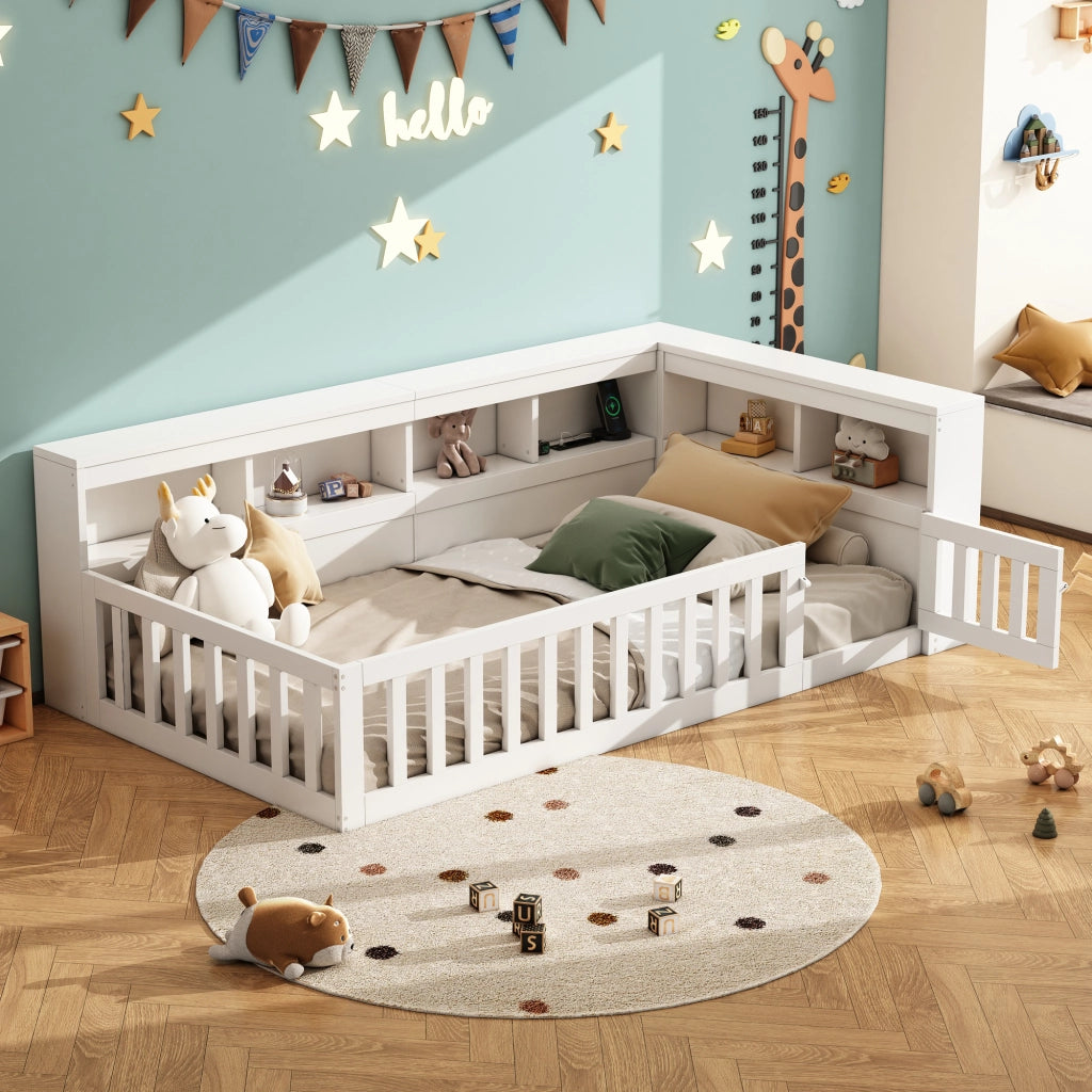 Letto da giorno 90 × 200 cm con vani laterali; sponda estraibile; rete a doghe; prese e porte USB; bianco