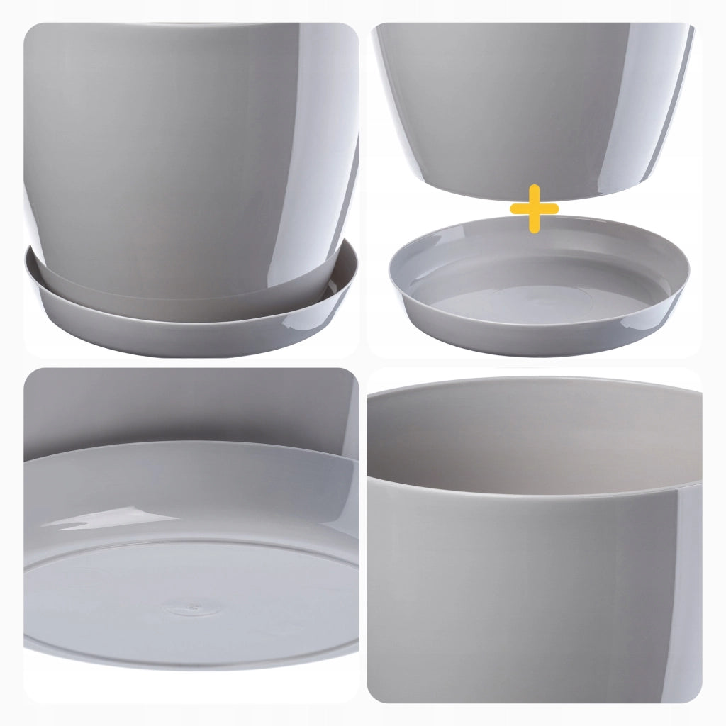 Vaso da fiori KADAX, fioriera, coperchio, 18 cm, supporto per fiori, plastica grigia, 3 pezzi.