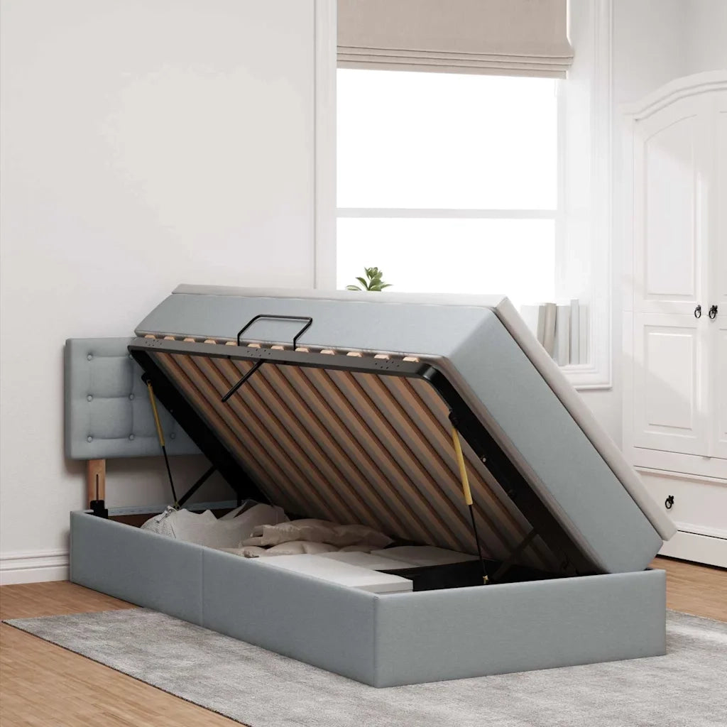 Letto con contenitore e LED Grigio chiaro 100 x 200 cm Tessuto 3371250