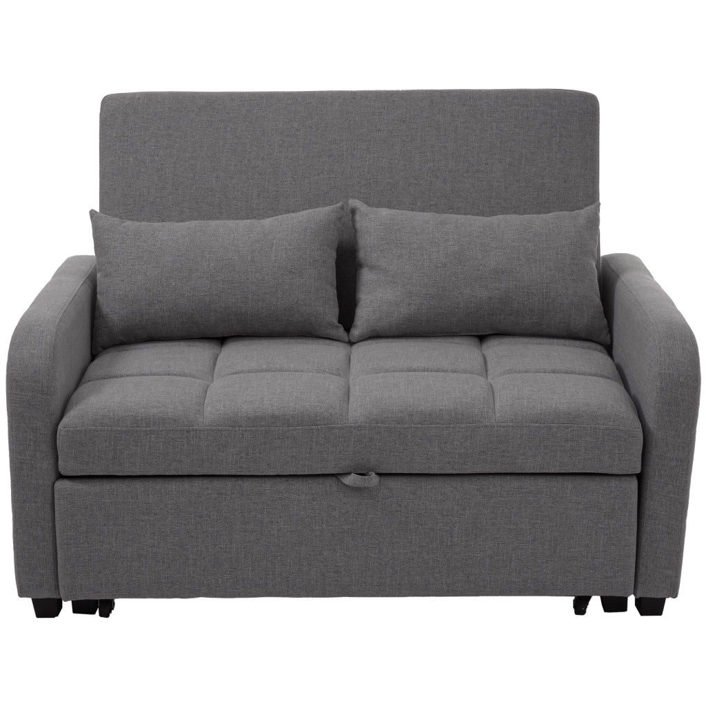 Divano letto 3 posti - con schienale regolabile e cuscini - in lino e cotone - grigio antico