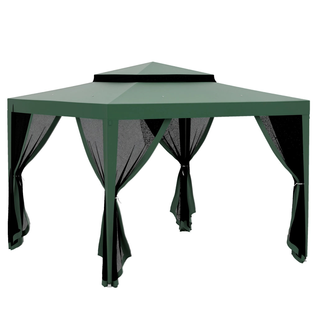 Gazebo da Giardino 3x3m con 4 Zanzariere Laterali Tetto Doppio Telaio Metallo ¨C Xylo ¨C Verde