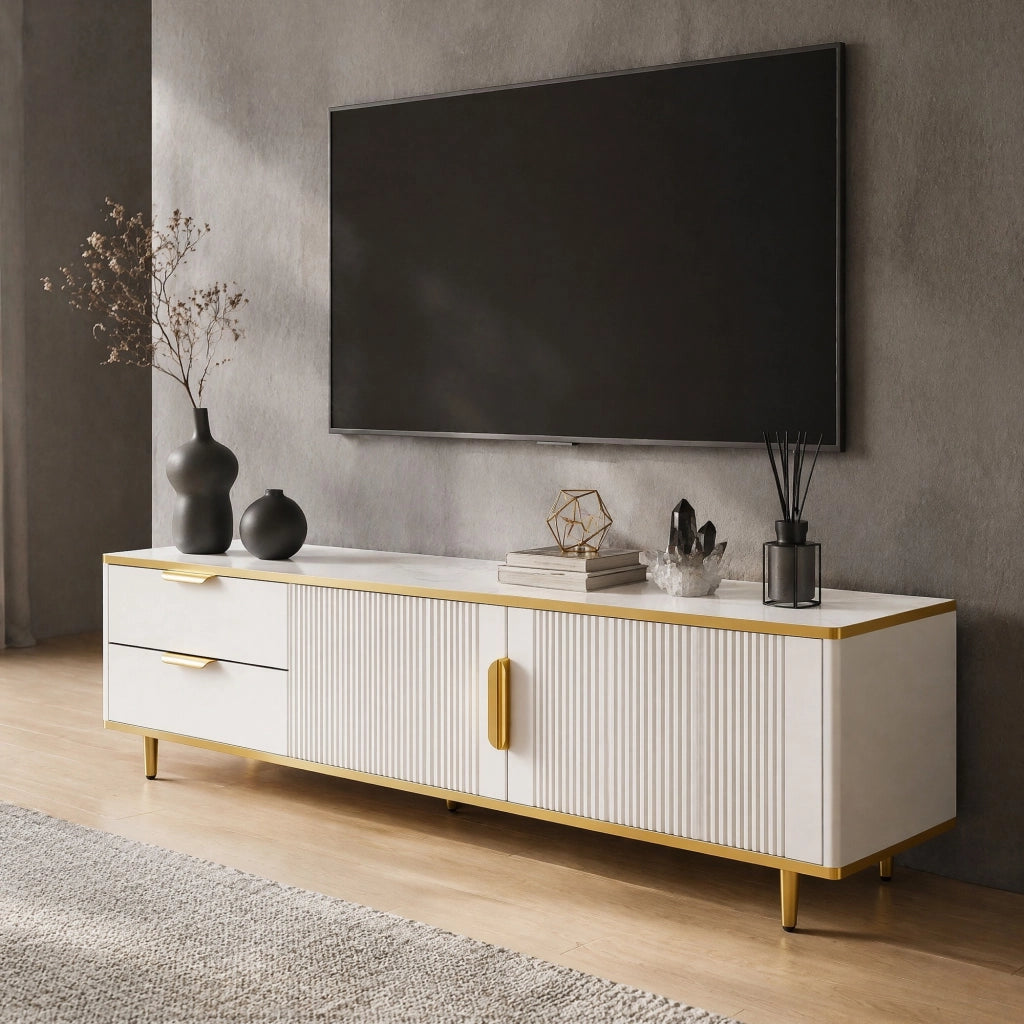 MOBILE TV Con 2 cassetti 170x37x45 cm Bianco e Oro