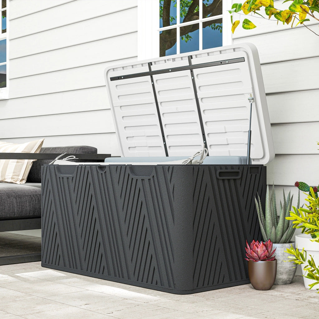Panca Contenitore in HDPE con Maniglie e Leva a Gas ¨C zephmum ¨C 115x60x60 cm, Nero Grigio