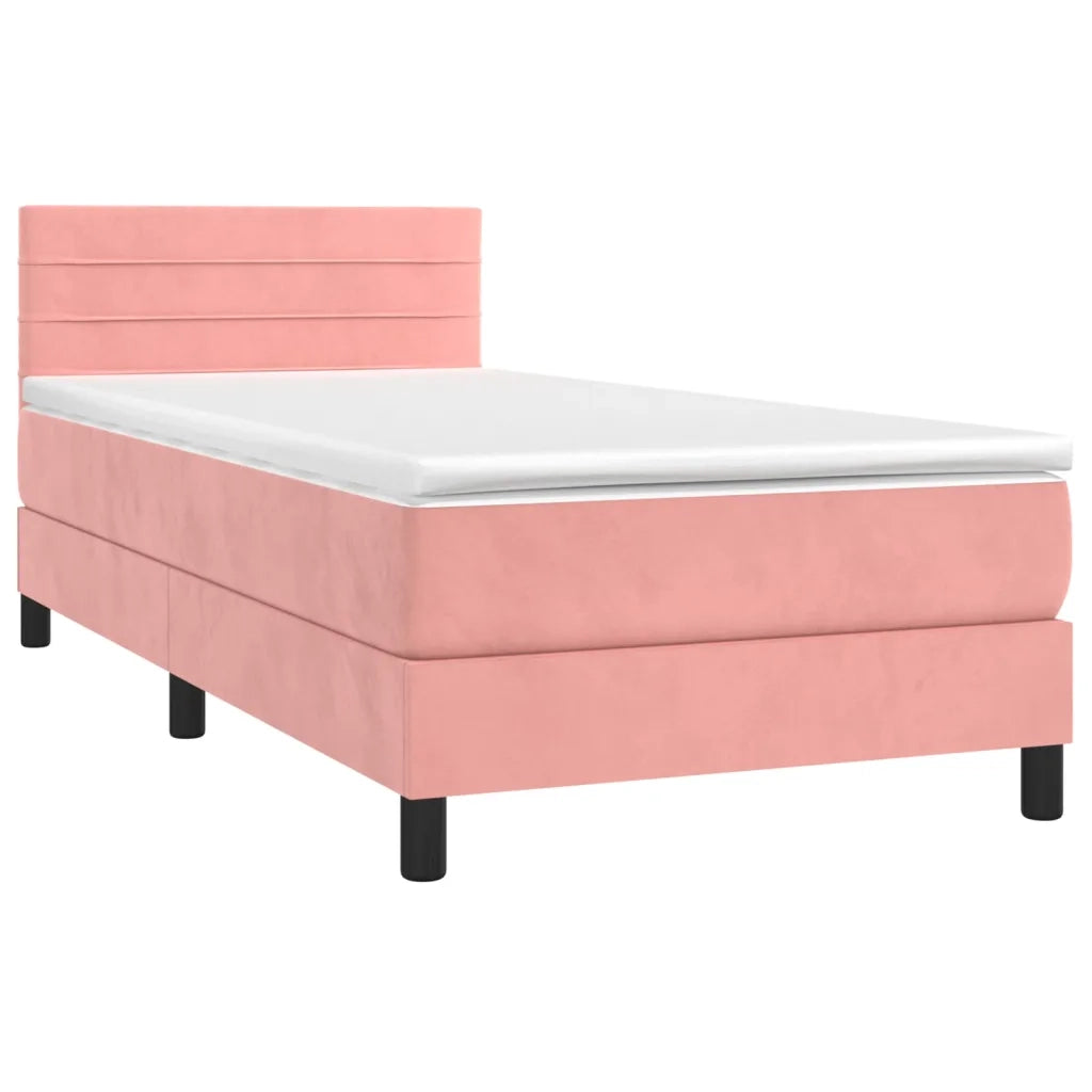 Letto singolo | Letto per adulti | Giroletto a Molle con Materasso Rosa 100x200 cm in Velluto