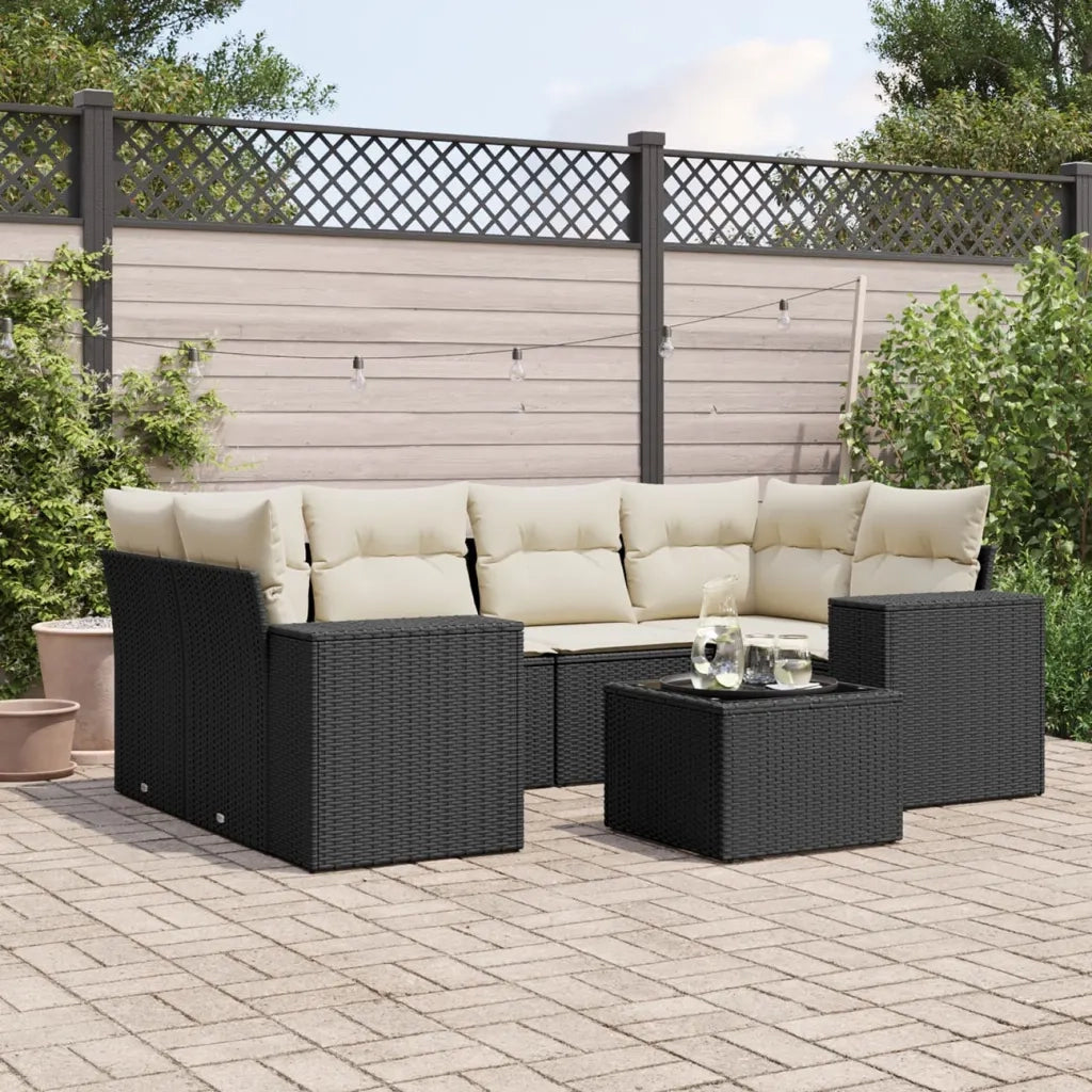 Set Divani da Giardino con Cuscini 7pz Nero Polyrattan 3254653