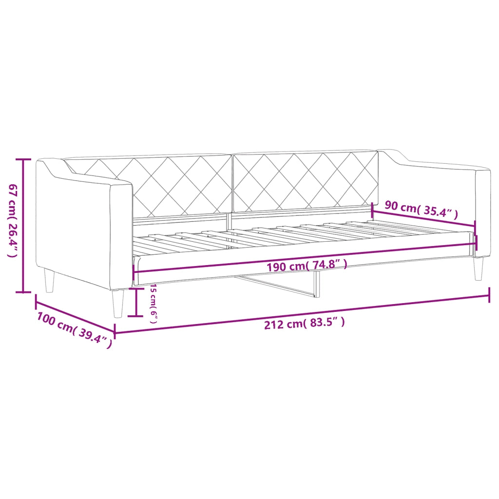 Letto singolo | Letto per adulti | Letto da Giorno Grigio Scuro 90x190 cm in Tessuto